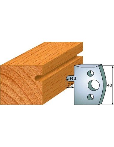 Cuchillas y contracuchillas perfiladas para realizar ranuras semi-circulares para columnas o molduras de madera