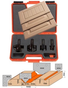 Estuche completo de 4 fresas mas cuchillas perfil N1 para decoracion de puertas