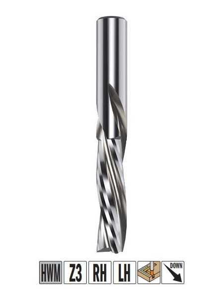 Fresa Z3 helicoidal con hélice negativa cnc