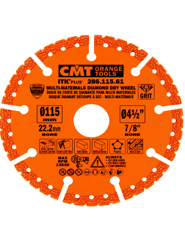 Disco de corte multimaterial en diamante para amoladora CMT ITK'Plus 286