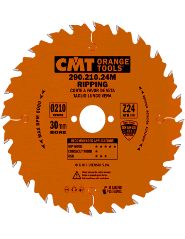 Disco sierra circular para cortar a favor de veta en máquinas portátiles CMT 290 Orange Shield