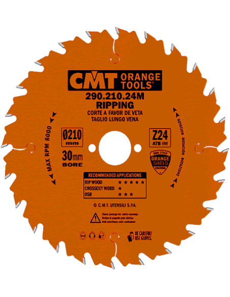 Disco sierra circular para cortar a favor de veta en máquinas portátiles CMT 290 Orange Shield