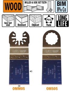  Hoja de sierra de inmersión y Perfiladora extra-larga duración para Madera bimetalica con 8% de cobalto y 34 mm de ancho de cor