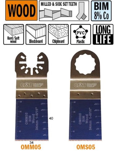  Hoja de sierra de inmersión y Perfiladora extra-larga duración para Madera bimetalica con 8% de cobalto y 34 mm de ancho de cor