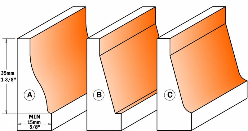 Con estas fresa podra realizar 3 perfiles diferentes de plafones,realizara el perfil posicionando la parte mas estrecha de la madera sobre la mesa de la maquina y asi realizar un plafon vertical