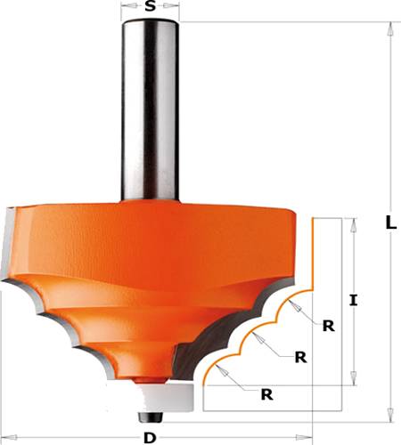 Fresa para materiales compuestos con 3 radios simetricos y cojinete Delrin®