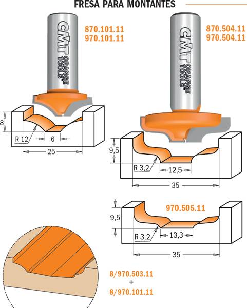 Fresas para la fabricacion de montante de puertas y ventanas en maderas y mdf