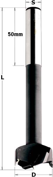 Broca para la colocacion de bisagras de cazoleta con mango de 13 mm y extra larga para realizar agujeros profundos