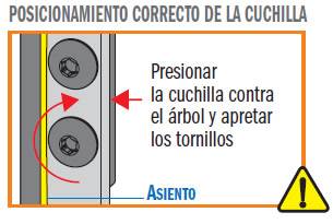 Recomendacion: presionar la cuchillas para madera hasta el fondo del asiento de la fresa