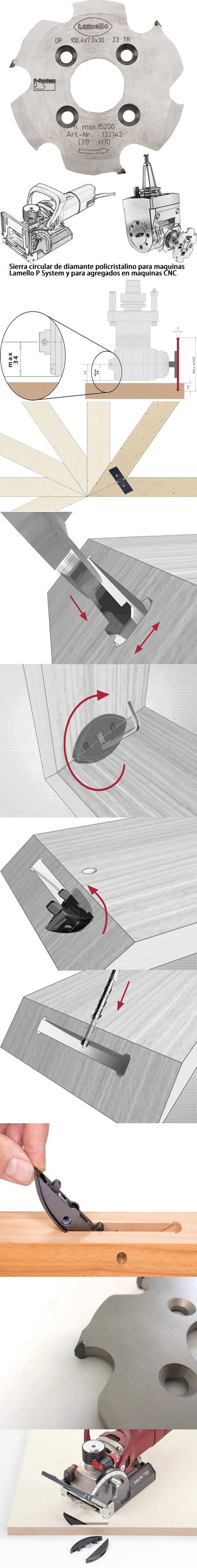 Sierras circulares con placas de diamante para realizar ranuras para ensambles en maquinas Lamello PSystem y maquinas CNC