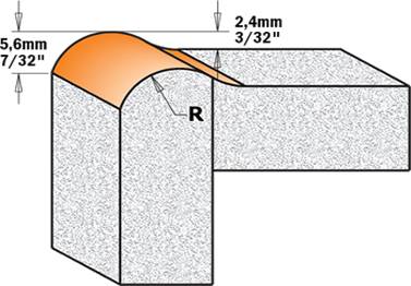 Con esta fresa realizara un perfil antigoteo sobre encimeras de baños y cocinas de material Corian, La fresa incorpora 1 rodamiento de Nylon