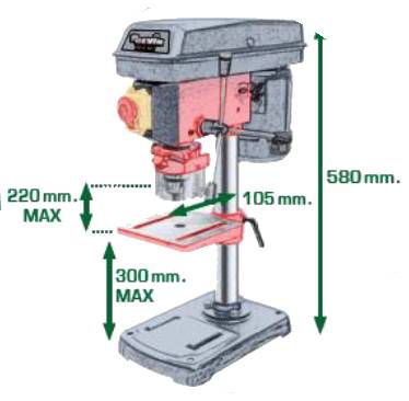 Dimensiones taladro columna Cevik CP12-921