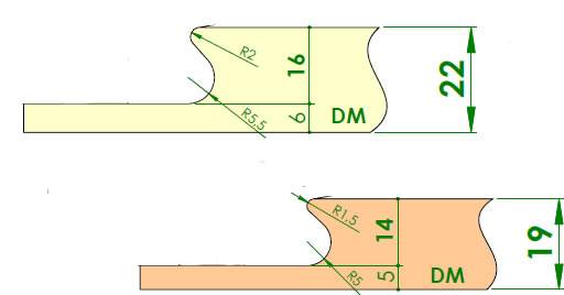 Plano perfil para realizar uñero para puertas con fresa de cuchillas