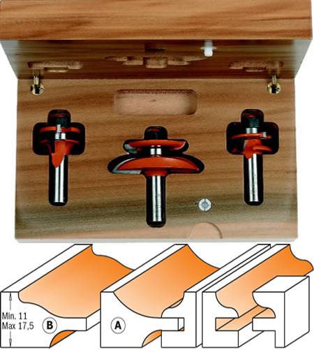 Conjunto de 3 fresas para fabricar puertas de madera