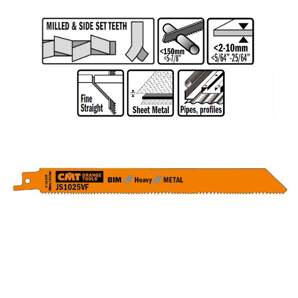 Hojas de sierras para sables, corte para metales de demolicion, para chapas semigruesas y gruesas de 2 a 10 mm.