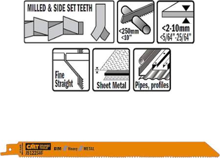 Hojas de sierra para maquinas de sable, cortes de chapas de metal desde 2 a 10 mm y perfiles hasta 250 mm