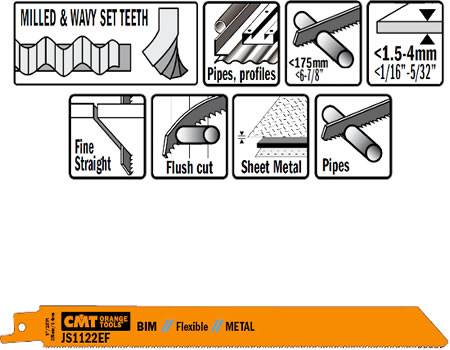 Hoja de sierra sable bimetal 8%, para tubos con diametro maximo de 175 y cortes en chapas metalicas desde 1,5 a 4 mm