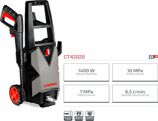 Hidrolimpiadora Crown CT42020 potencia 1400 W, PESO 5,3 kg