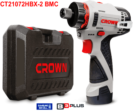 Taladro atornillador Crown con bateria de litio Samsung de 12V y cabezal hexagonal
