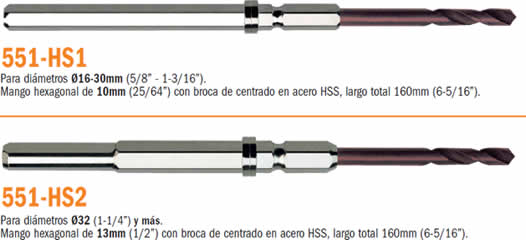Brocas de acero rapido con mango hexagonal para coronas bimetalicas