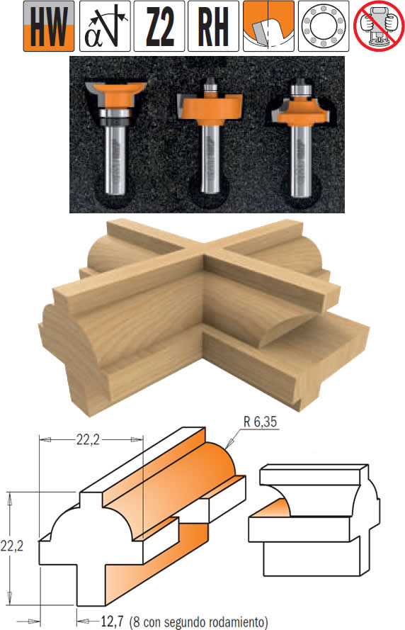 Conjunto 3 fresas para puertas madera estilo ingles de la marcacmt