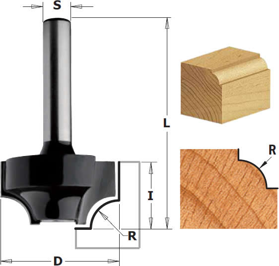 Fresa para madera radio convexo sin rodamiento