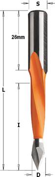 Broca para agujero pasante de 77 mm de largo de metal duro