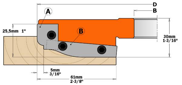Cabezal con cuchillas integrales de MD para la realización de plafones en cualquier tipo de madera