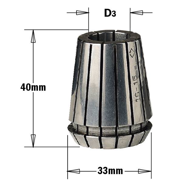 Pinzas bicónicas intercambiables “ER32” (D3~20mm) - con ranuras axiales intercaladas y contrapuestas para - ajuste cilíndrico de la herramienta.