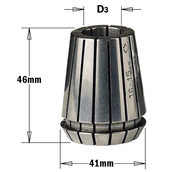 Pinzas bicónicas intercambiables “ER40” (D4~25mm) - con ranuras axiales intercaladas y contrapuestas para - ajuste cilíndrico de la herramienta.