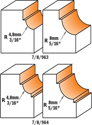 Molduras que se realizan con la fresa de radio convexo